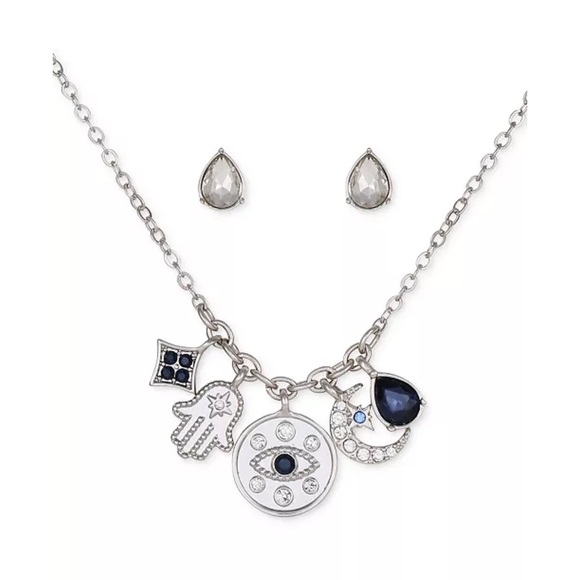 New GUESS 2-Pc. Set Multi-Charm Pendant Necklace & Stone Stud Earrings - Picture 1 of 5
